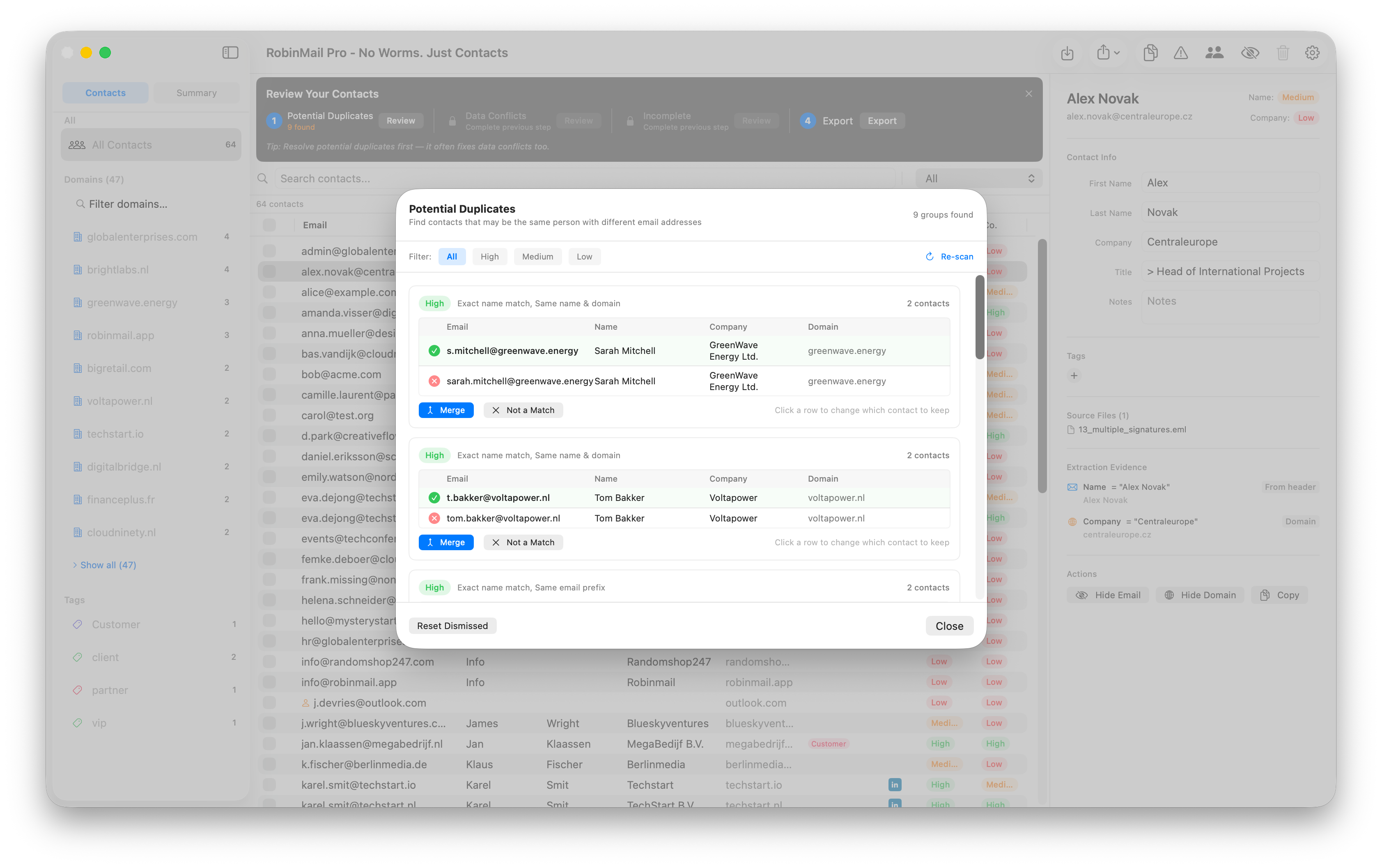 RobinMail duplicate detection